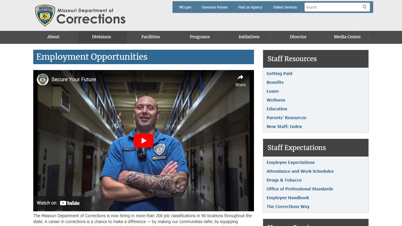 Employment Opportunities | Missouri Department of Corrections